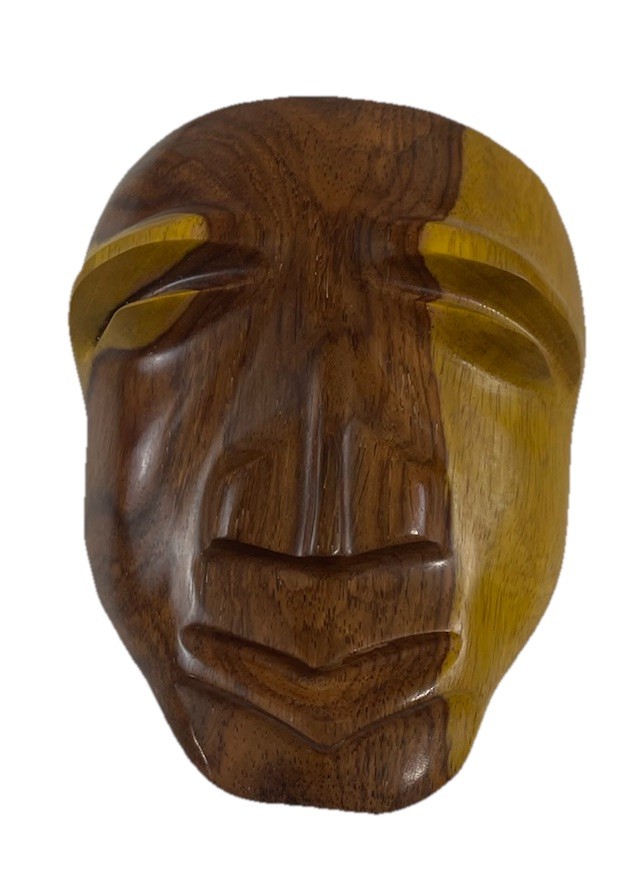 Tiki Solid Two-tone Carved Wood Face Mask Wall Hanging Decor Unbranded
