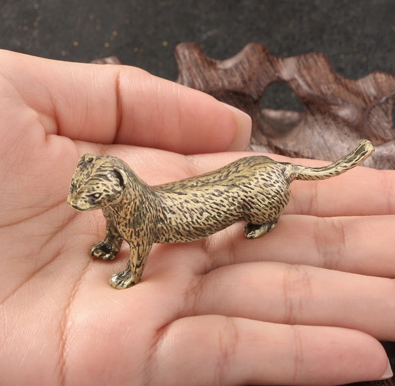 Brass Weasel Animal Statue Small Sculpture Tabletop Figurine Home Decor Gifts