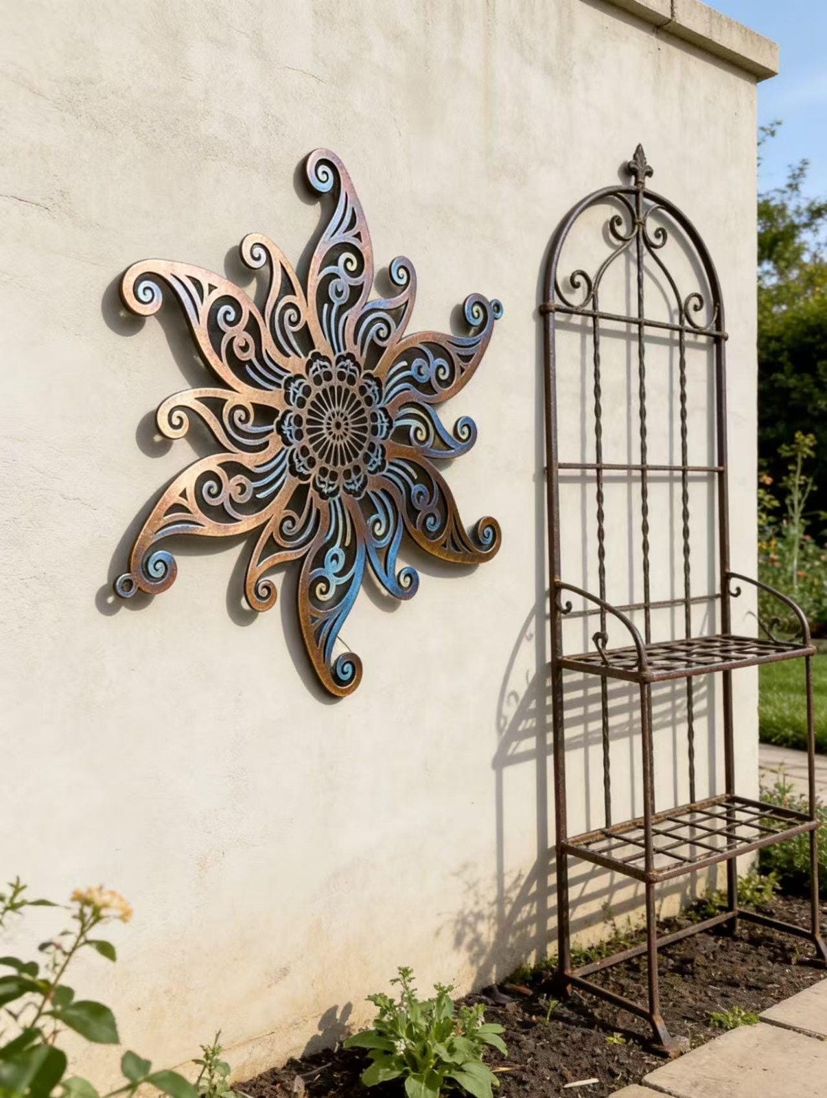 Colorful Metal Sun Wall Decor, Garden Outdoor Metal Art Sign