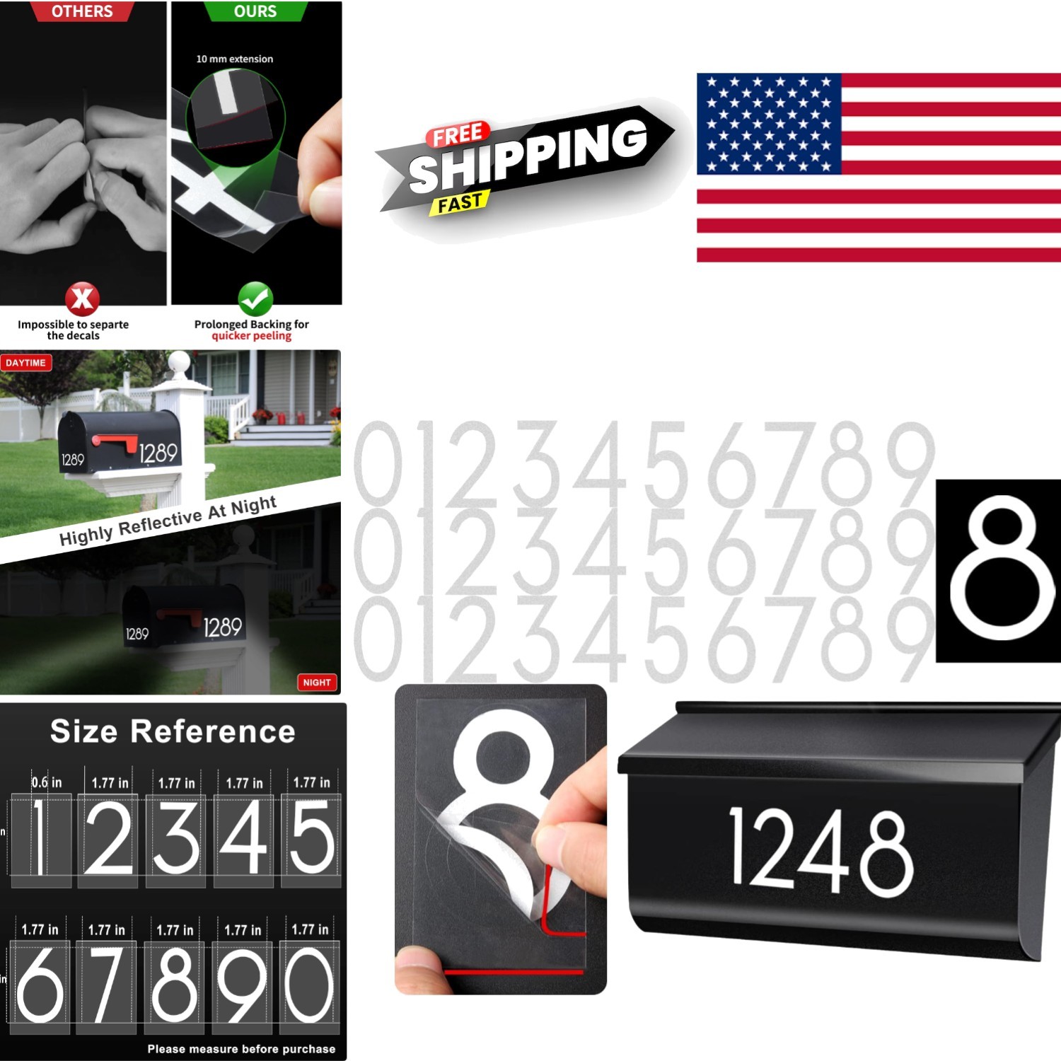 3 Inch White Vinyl Reflective Mailbox Numbers Easy Installation for Any Surface