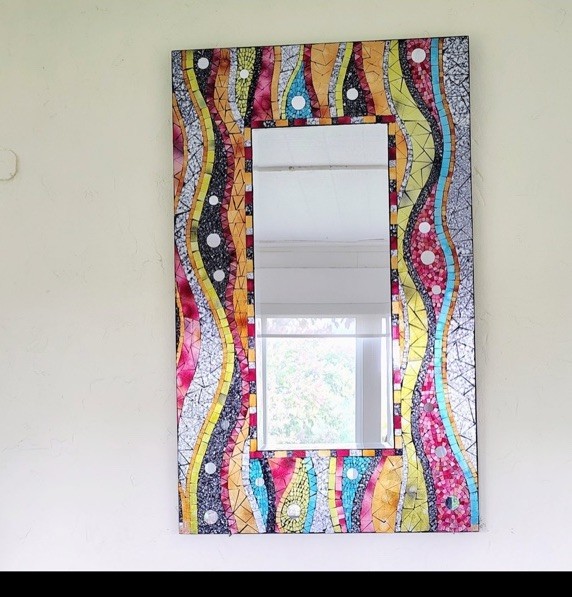 Mosaic Mirror Very Large 60” L Multi Color Abstract 36” W Bright Home Decor Fun