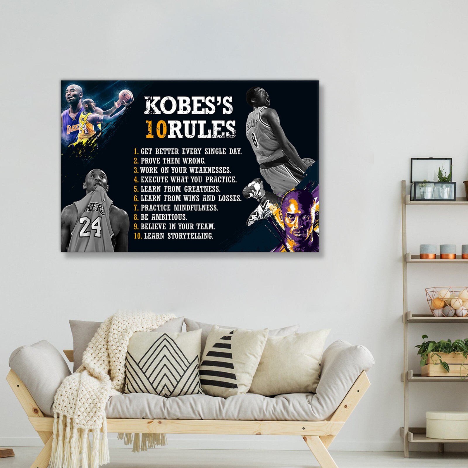KOBE BRYANT Basketball Legend Rules Art Poster Boyfriend Gift Framed Canvas