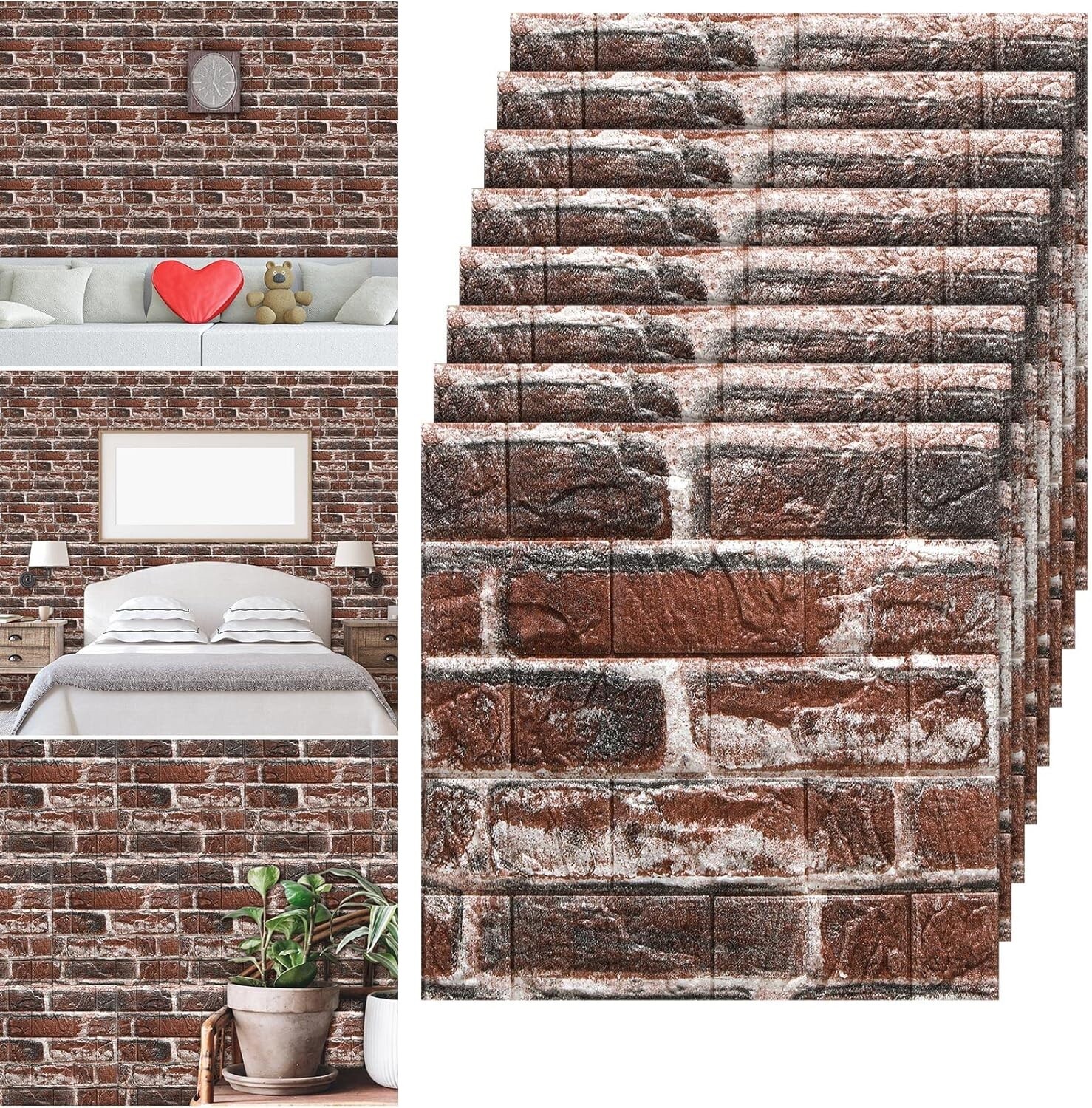 10 Pc 3D Tile Marble Brick Wall Sticker Self adhesive Foam Panel Wallpaper 38*35