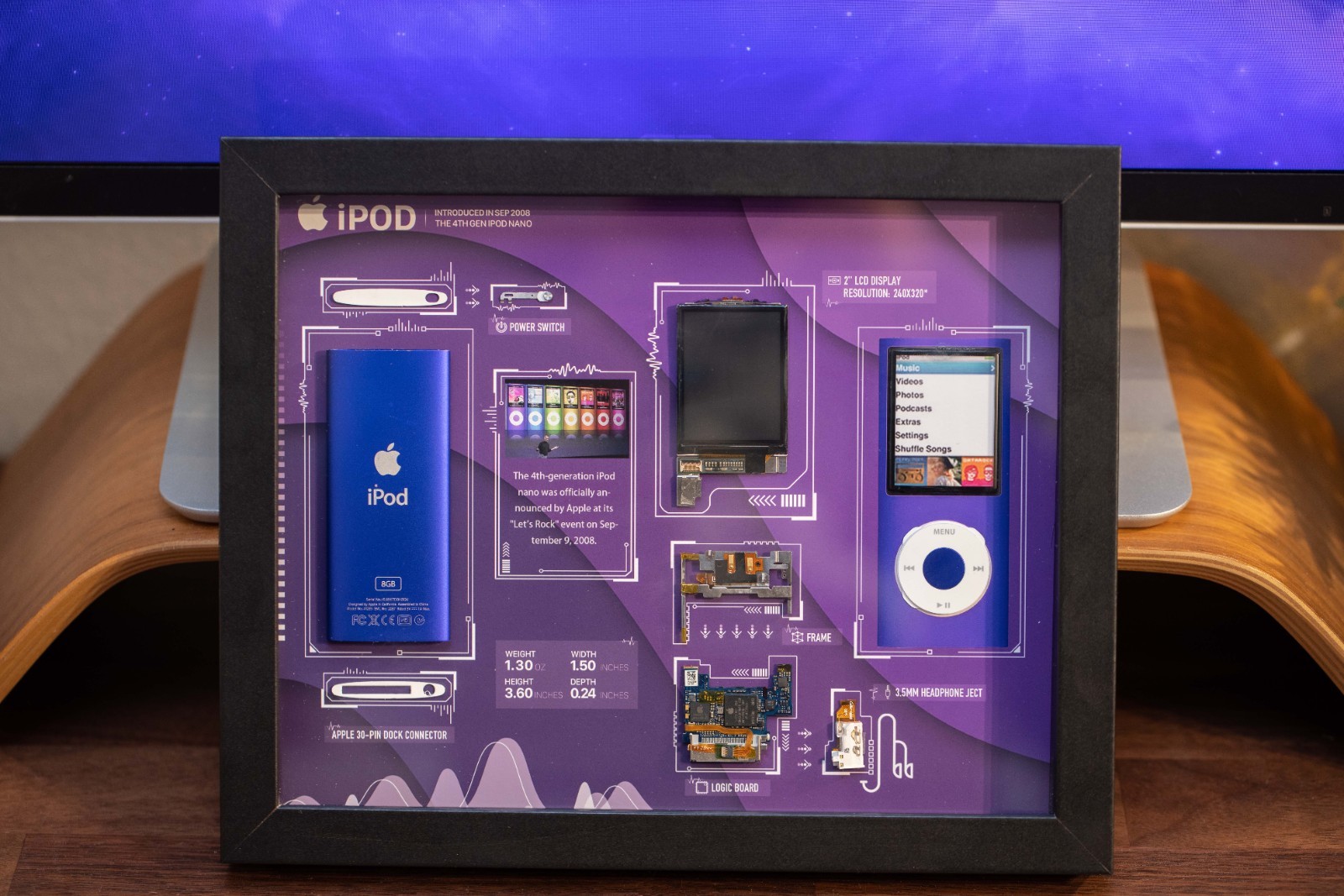 Framed iPod Nano 4th Gen Teardown Art, Retro Tech Decor, Gift for Him