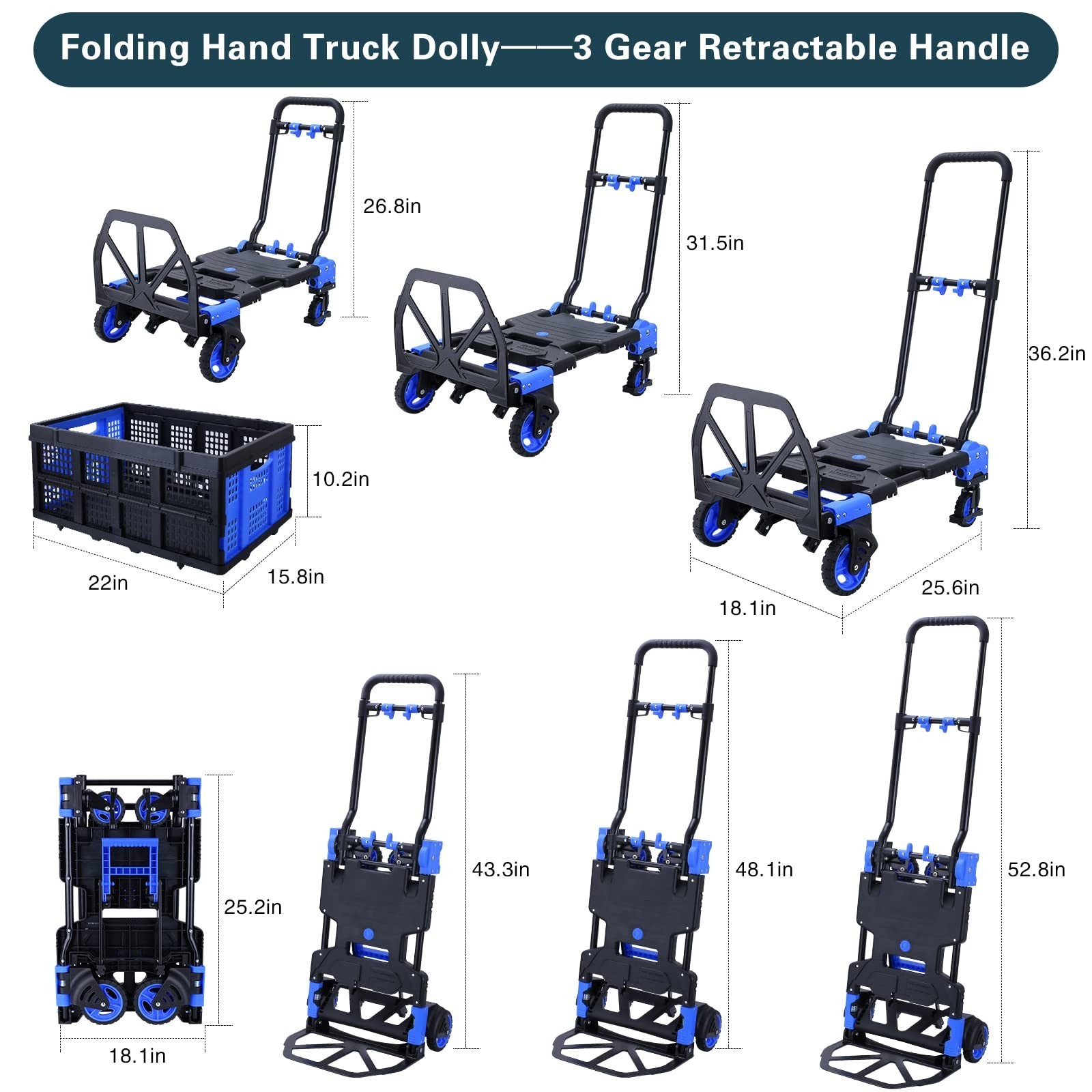 2-in-1Folding Hand Truck Dolly with Folding Basket, 330LBS Capacity Foldable …