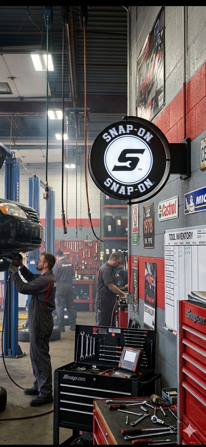 Snap On Tools Double Sided Sign LED Rotates Garage Man Cave Work Shop 20″ Black!