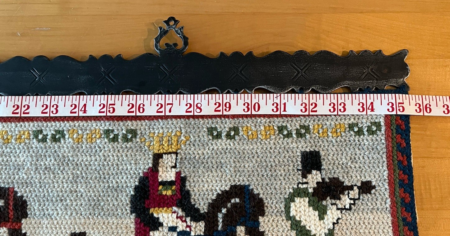 Norwegian Hand Embroidered Tvistsom Folk Art Tapestry 36in With Iron Hanger