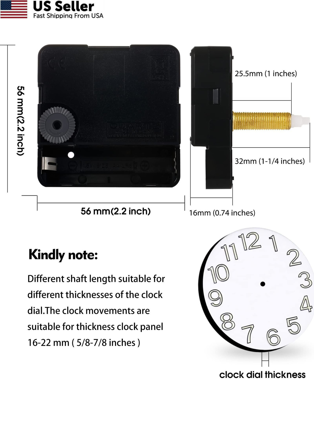 Revolutionizing Long Shaft Clock Total Length: 32mm (1-1/4 inch)