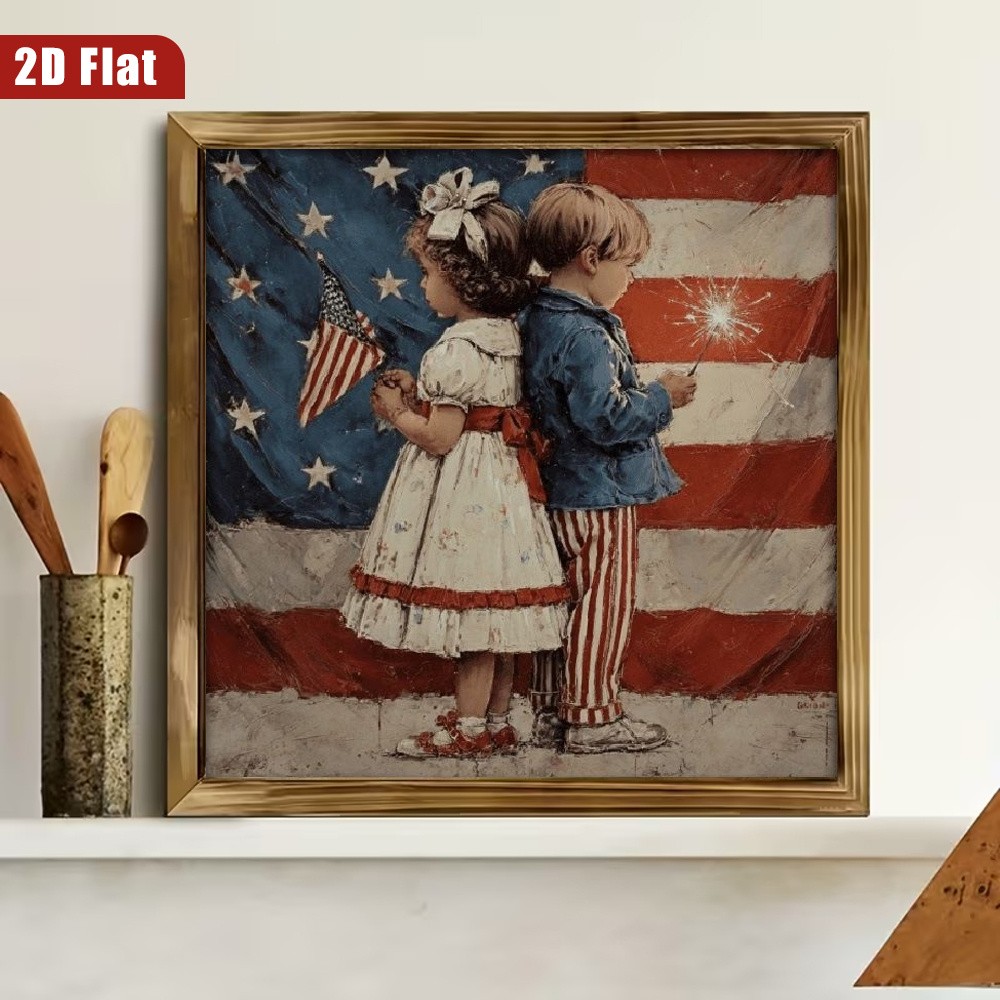 Vintage Kids Sparkler US Flag 4th of July Independence Day Farmhouse Home Decor