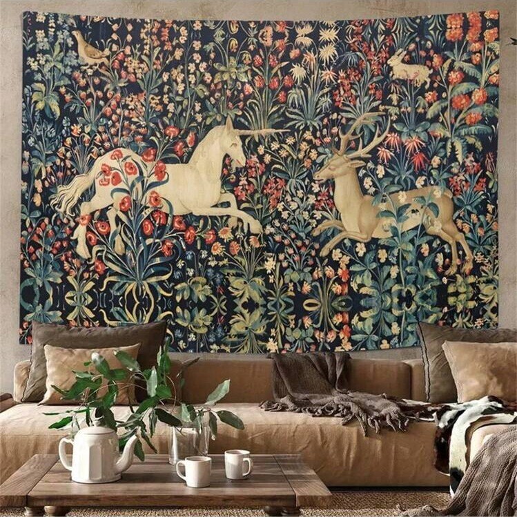 Extra Large Tapestry Wall Hanging Art Poster Background Medieval Revival Deer