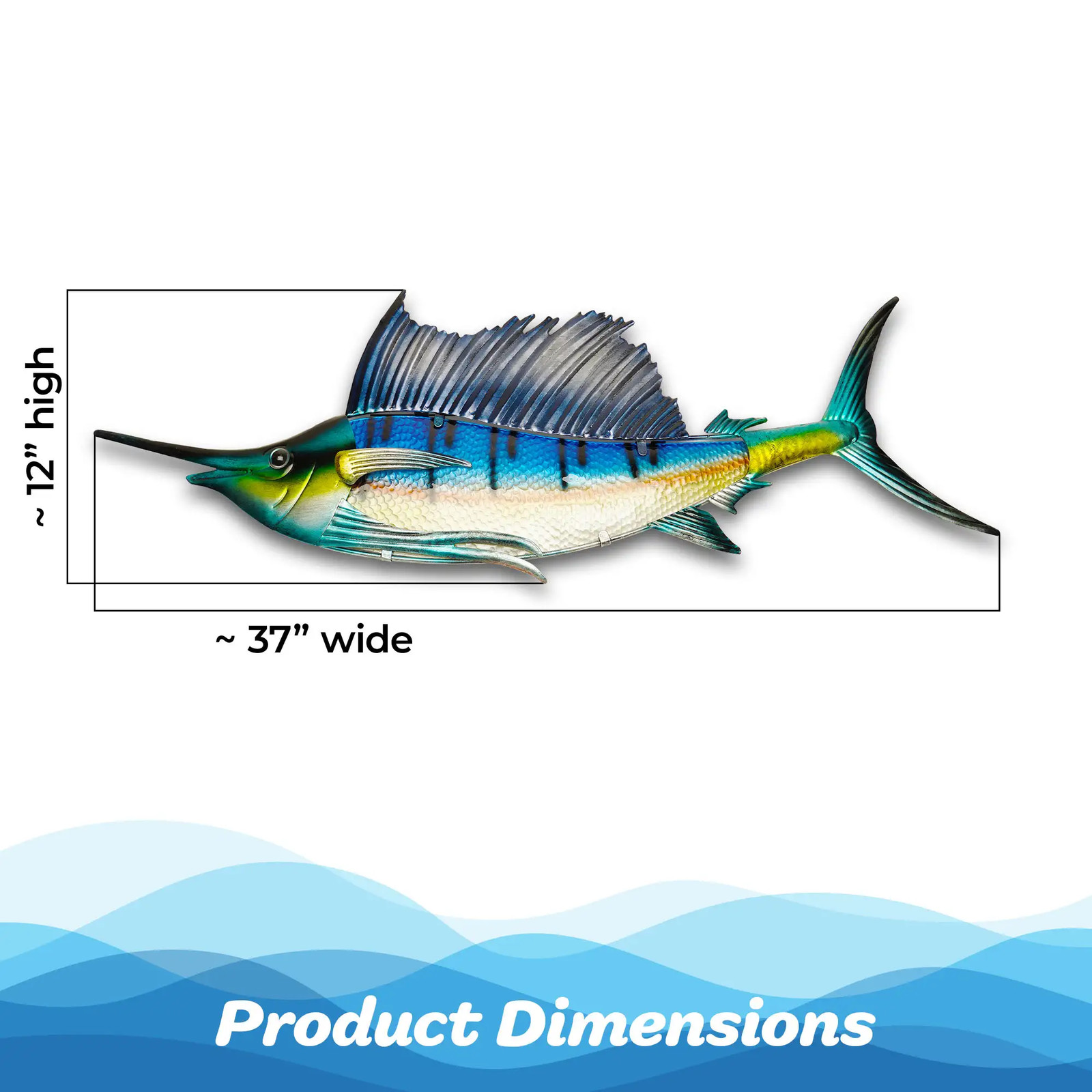G128 36 in Metal Sailfish Wall Hanging Art Indoor Outdoor Decoration