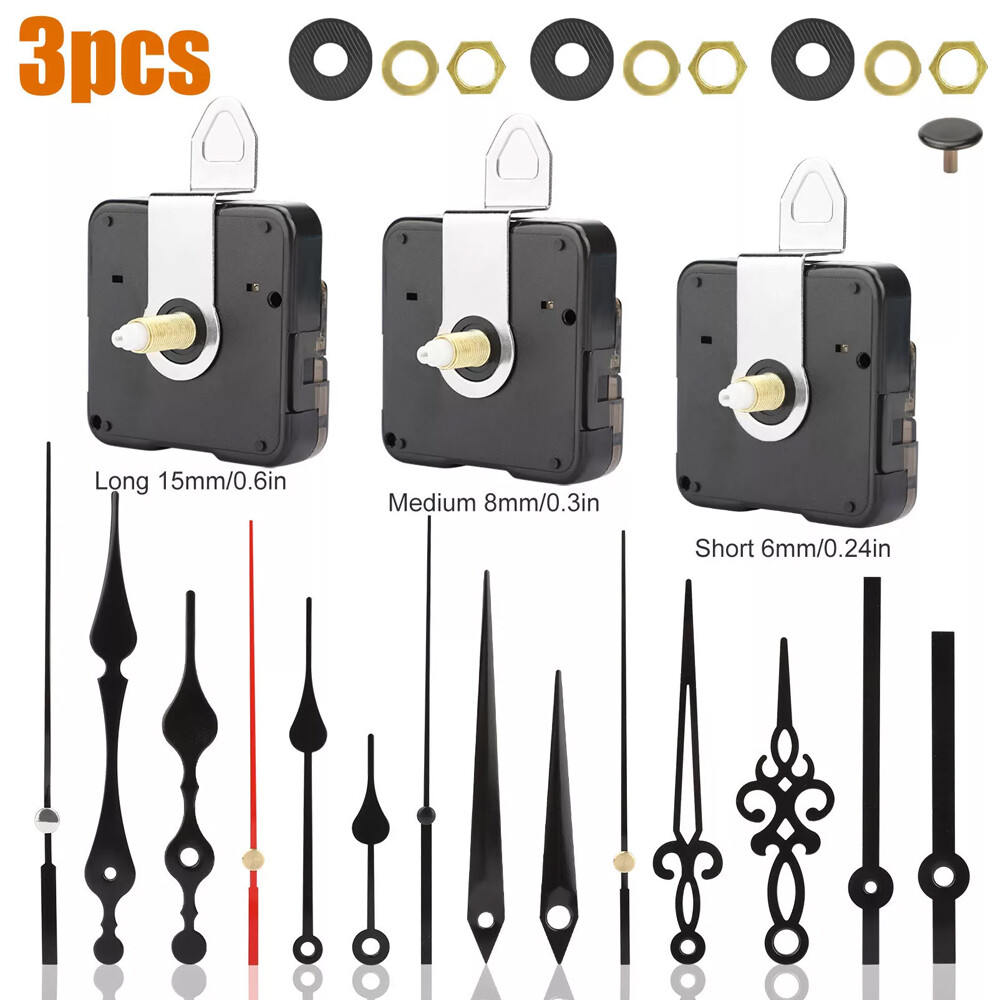 3PCS Silent Quartz Clock Replacement Movement Kit W/ 6 Style Hand for DIY Repair
