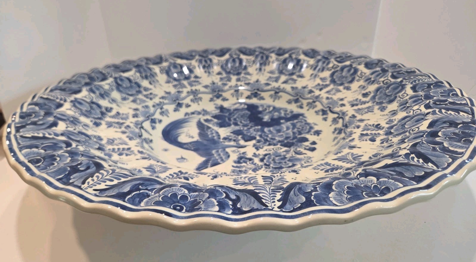 Delfts Blauw RAM Huge 21 Inch Charger Bird Of Paradise Butterfly Scalloped Rim