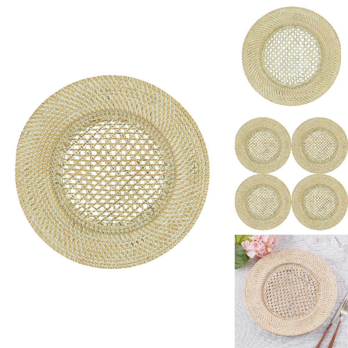 Saro Lifestyle Handmade Rattan Table Charger Set Of 4 Ch714.W13R