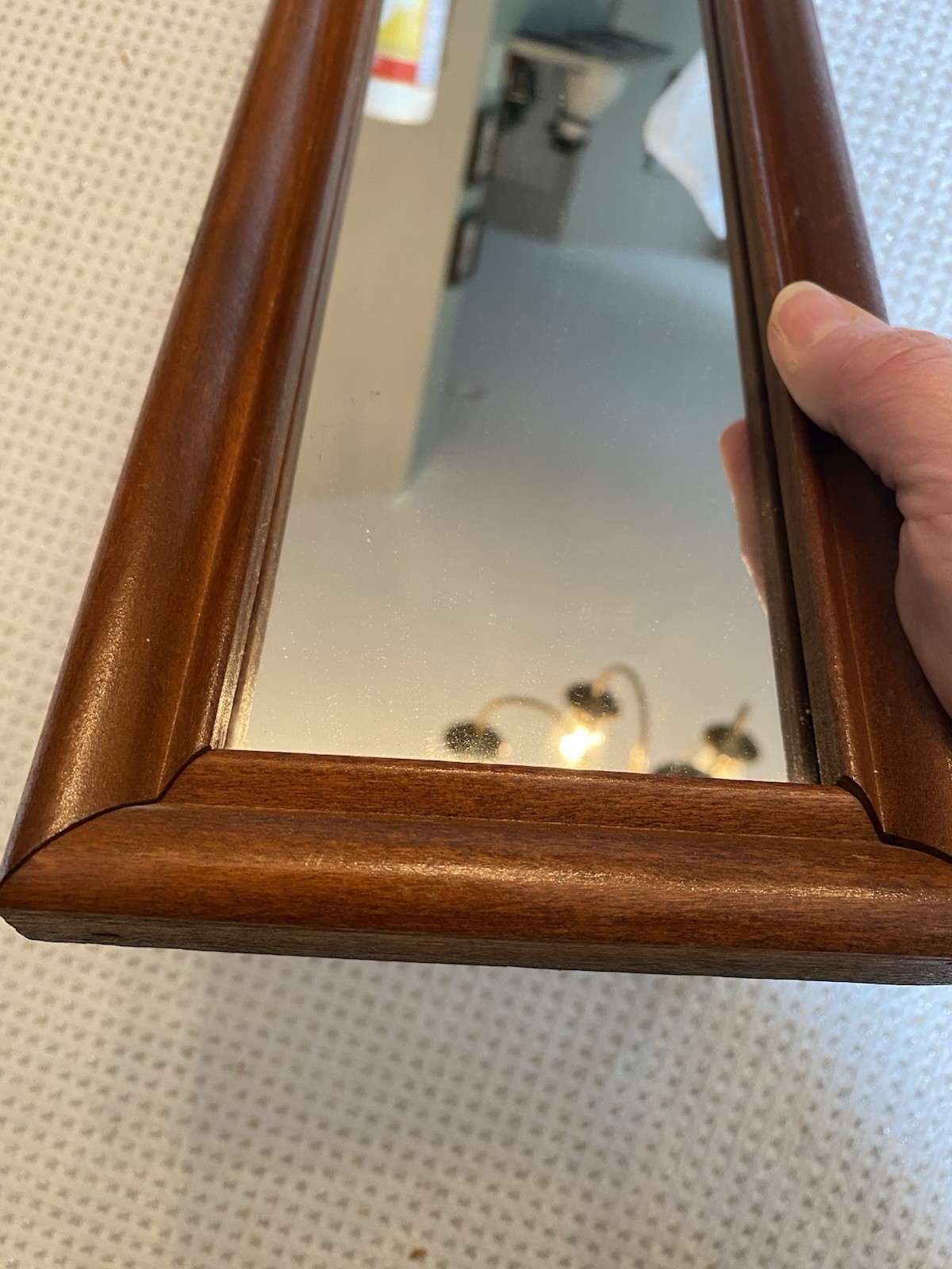 Vtg Home Interiors Rectangle Mirror Wood Frame Accent Wall Hanging 13”x 5”