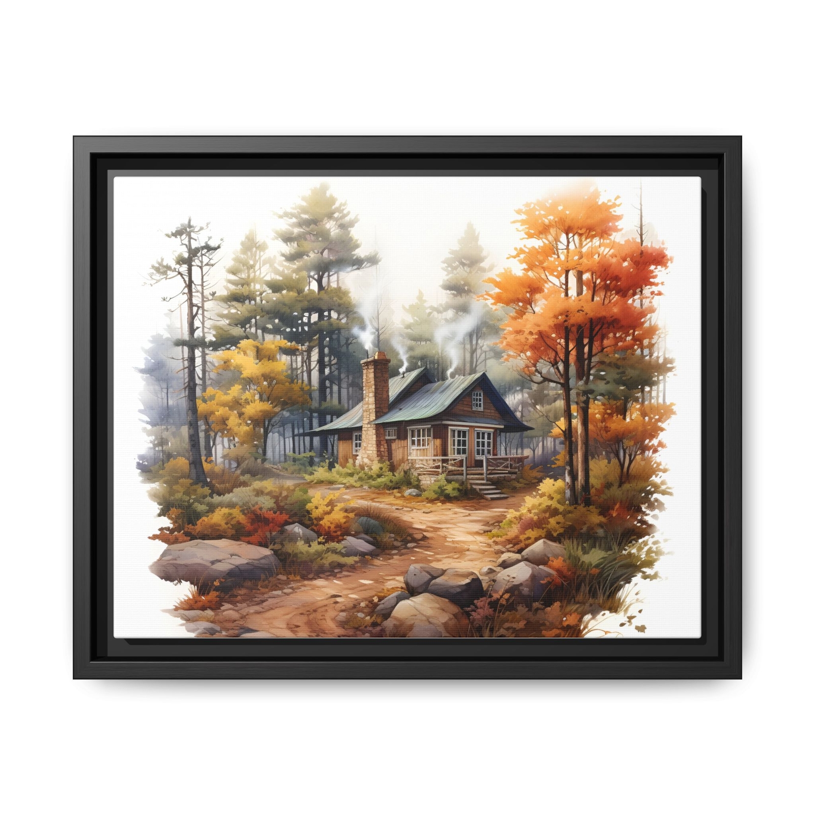 Upper Michigan Wilderness Canvas Framed Art Print, Cottage Watercolor Art