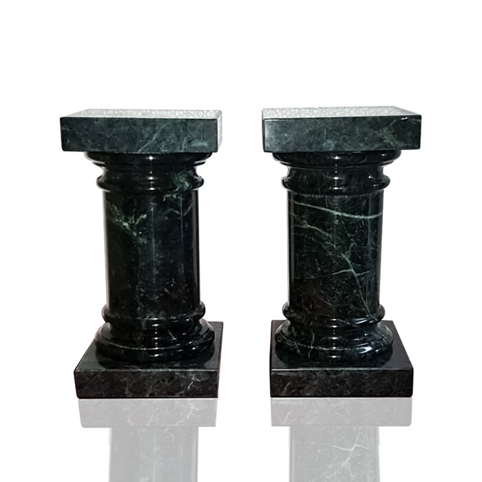 Pair of Green Italian Green Marble Column Book Green Marble Book Columns H.17cm