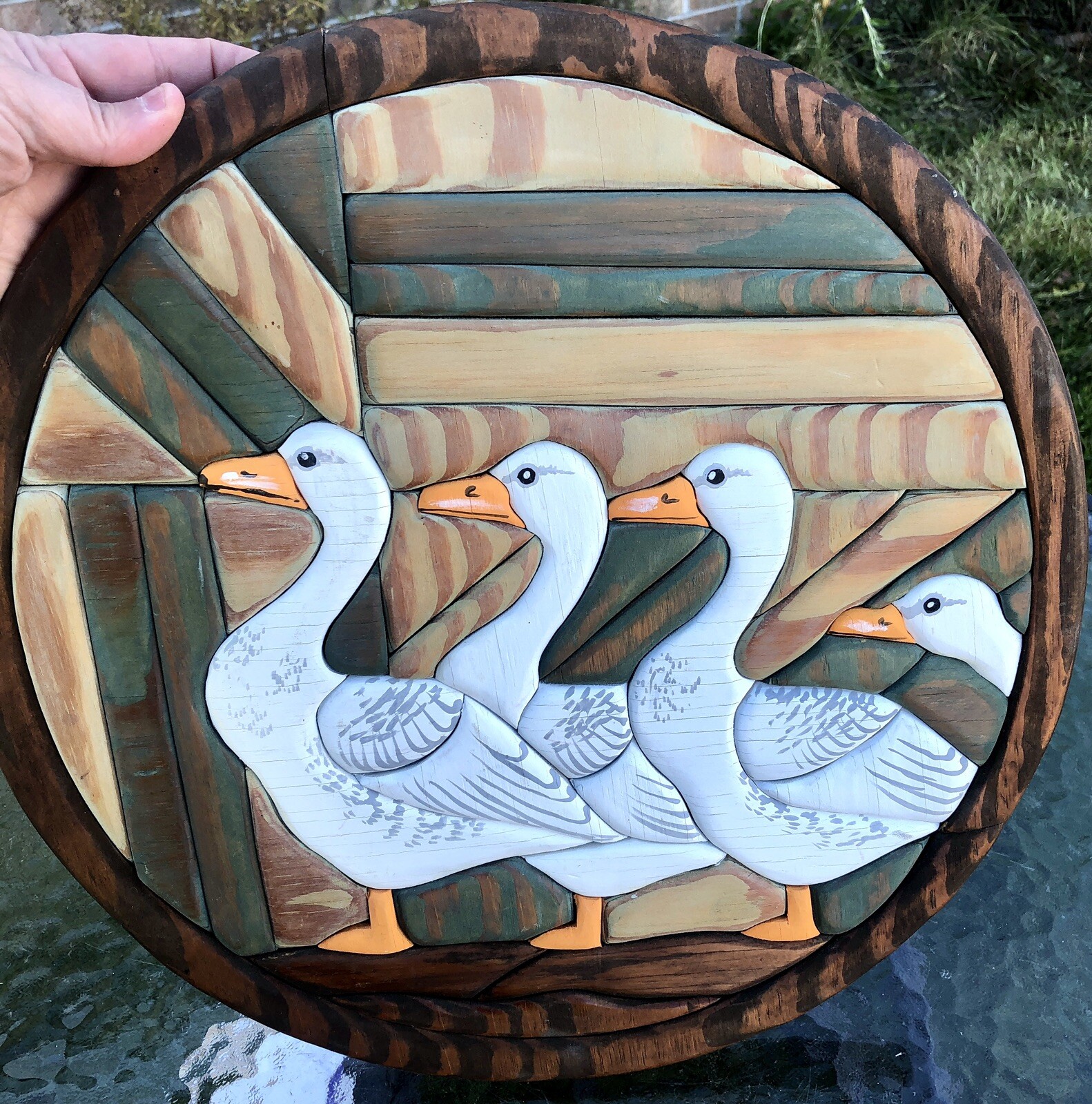 Vtg 3D Geese In A Row Custom Made Wood Wall Art- Cottage Farm House Decor