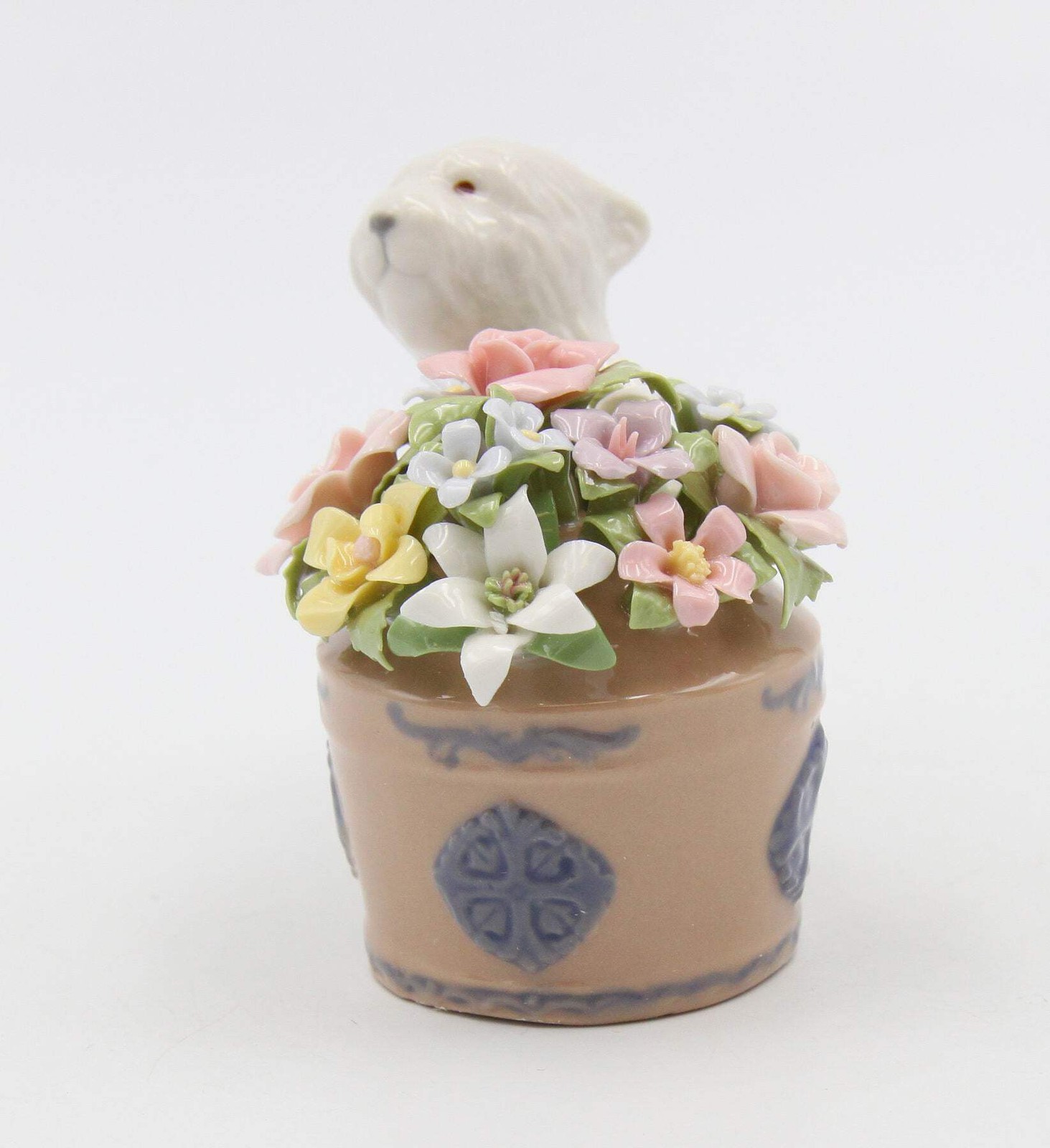 Ceramic Westie Dog By Floral Pot Small Figurine, Home Décor, Gift for Her, Gift