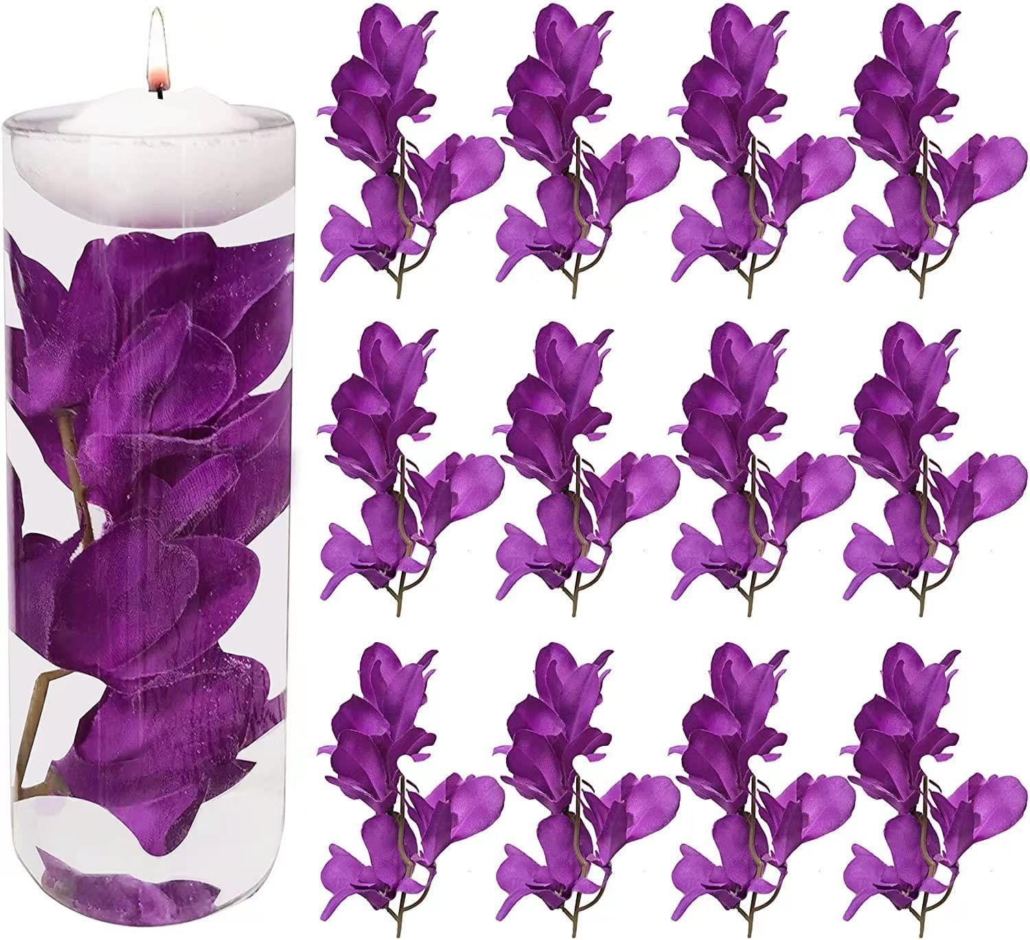 12 Pcs Purple Artificial Orchid Flower for Floating Candle Centerpieces, Faux…