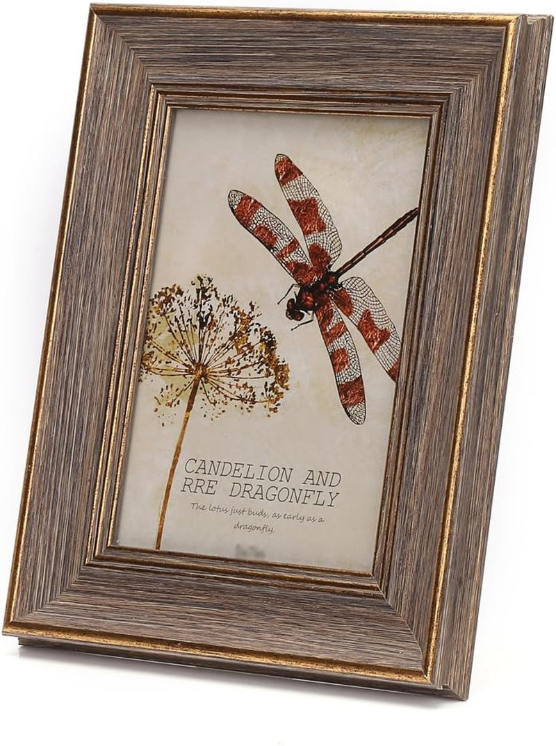6X8 Inches Vintage Feel Rustic Picture Frame for Tabletop or Wall Hanging with G