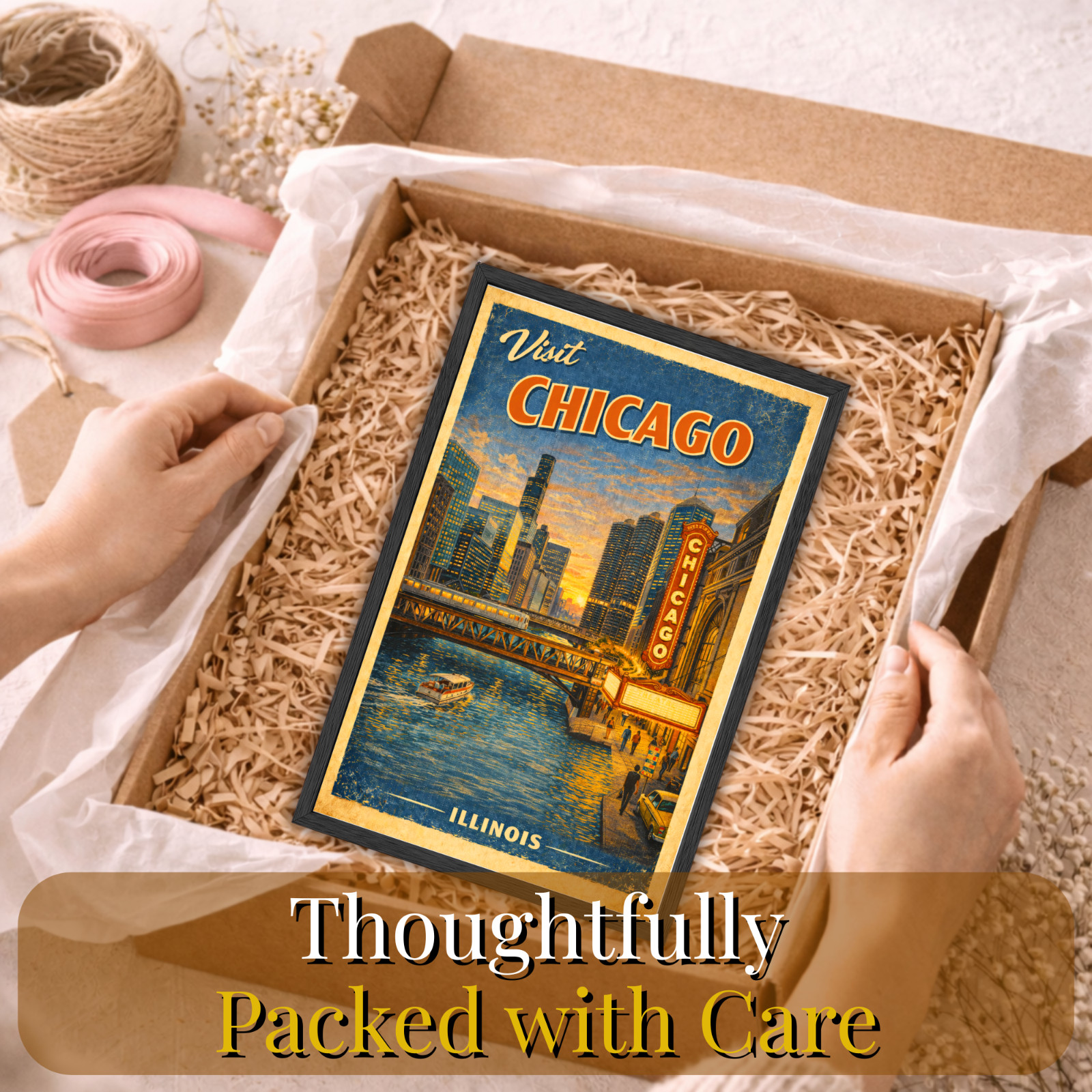 Chicago Illinois Vintage Travel Poster 11×17 Framed Retro Wall Art Decor Gift
