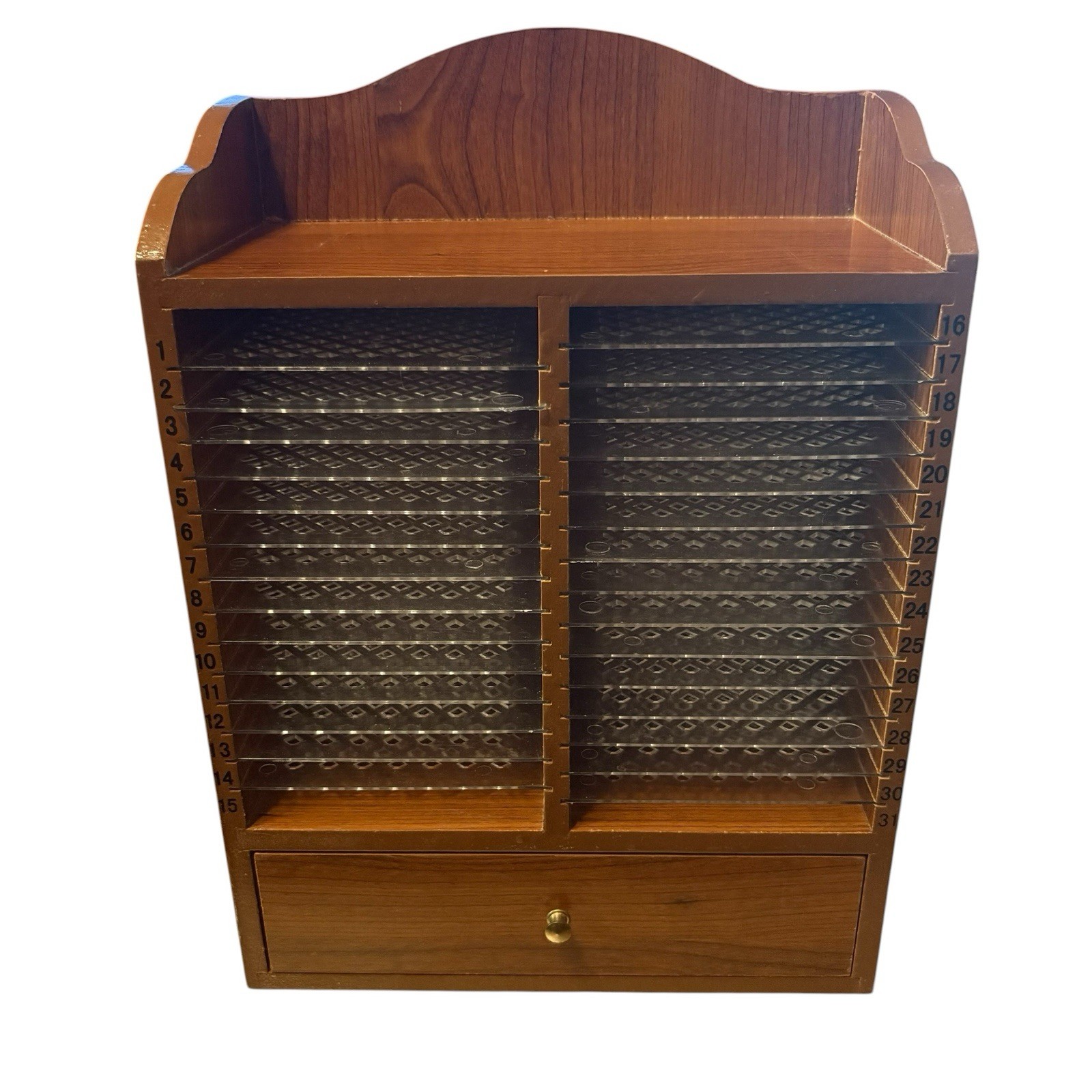 Wood Organizer 31 Numbered Shelves Drawer VTG Wall Hanging Mail Letter Holder