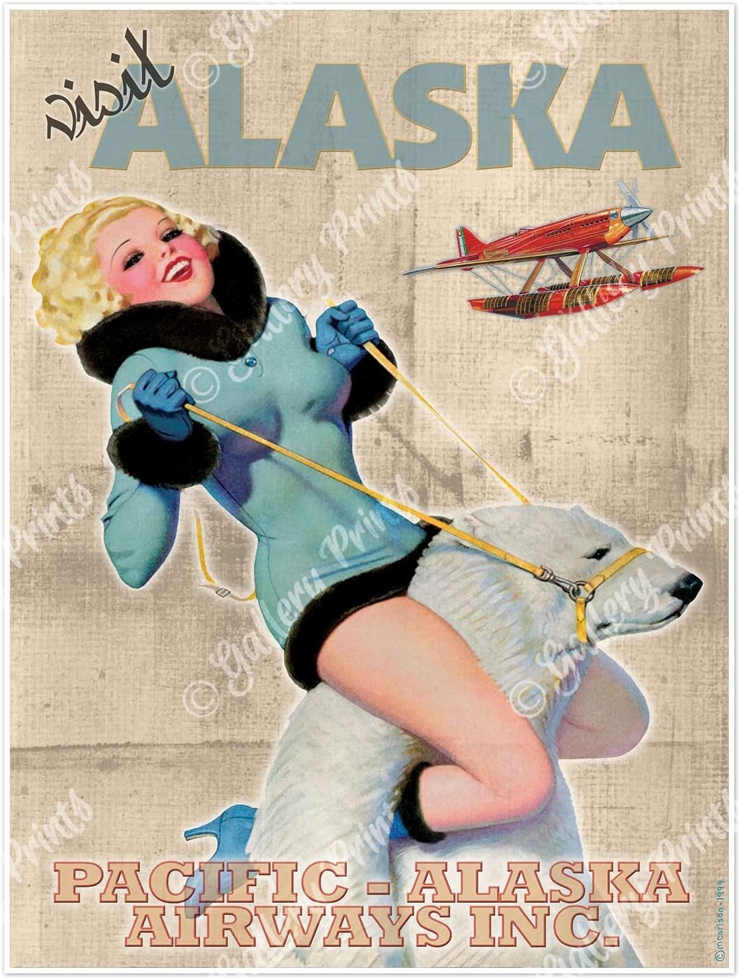 VISIT ALASKA Travel Art Prints SET OF 4 Pinup Poster Alaskan Airlines Vintage