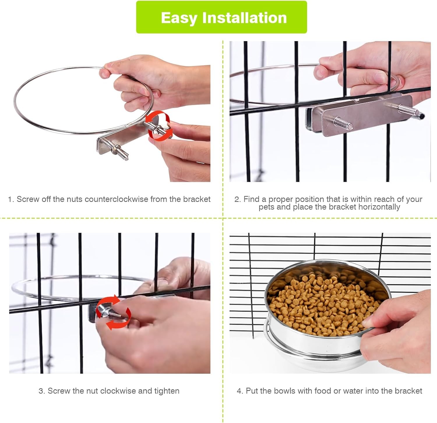 2 Pcs Small Pet Dog Food Water Bowl for Cage Stainless Steel Non-Spill Kennel Ha