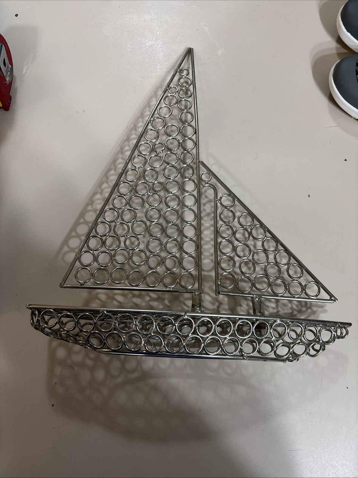 Silver Metal Sailboat Nautical Modern Matte Freestanding Sculpture 1 of a kind