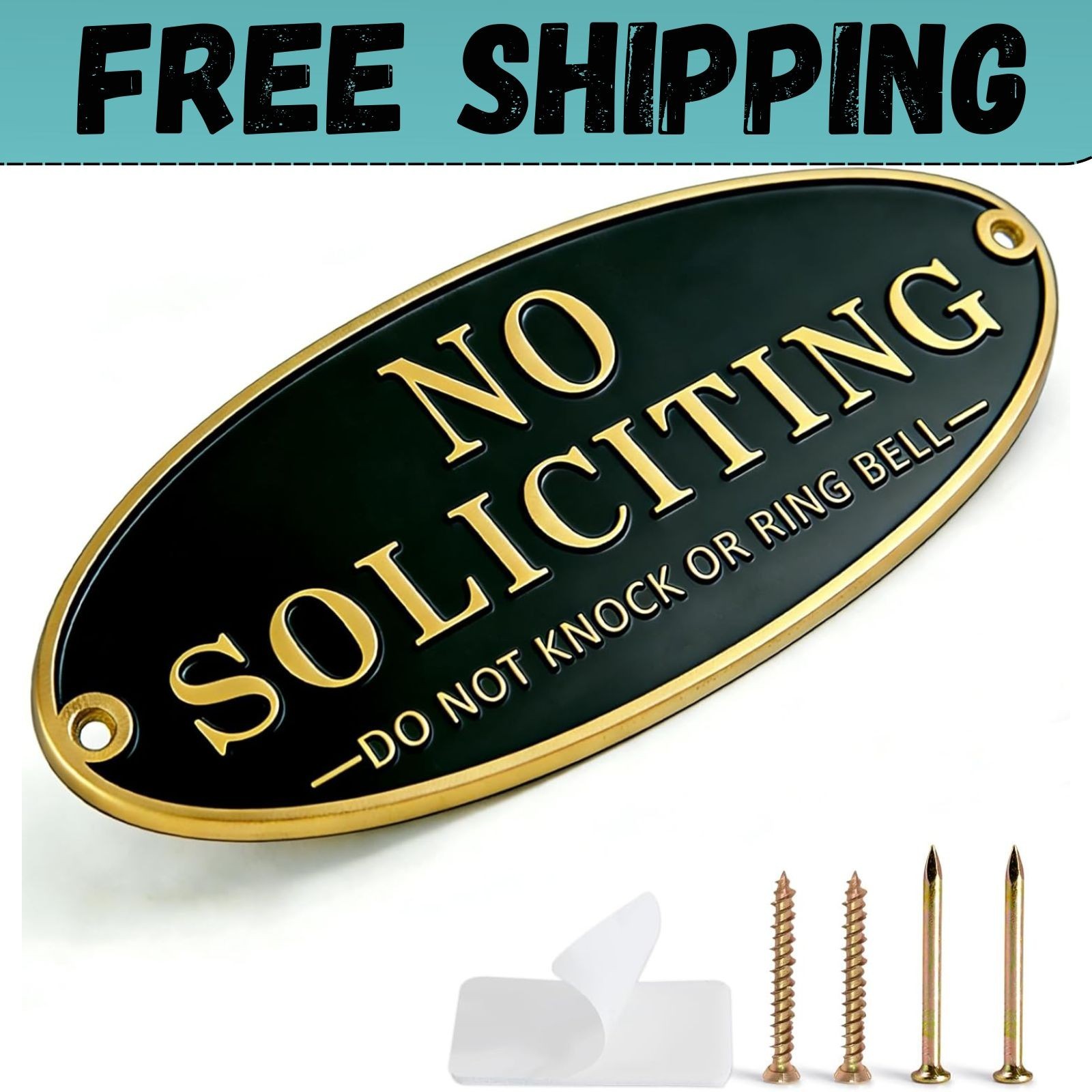 Brass No Soliciting Sign for House, No Soliciting Sign Metal for Front Door Home