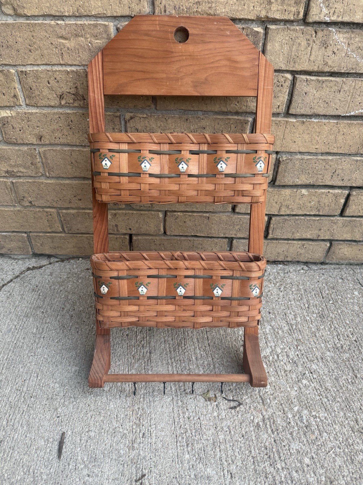 Wood Wall Mounted Mail Organizer, Brown Rectangle, 2 Compartments