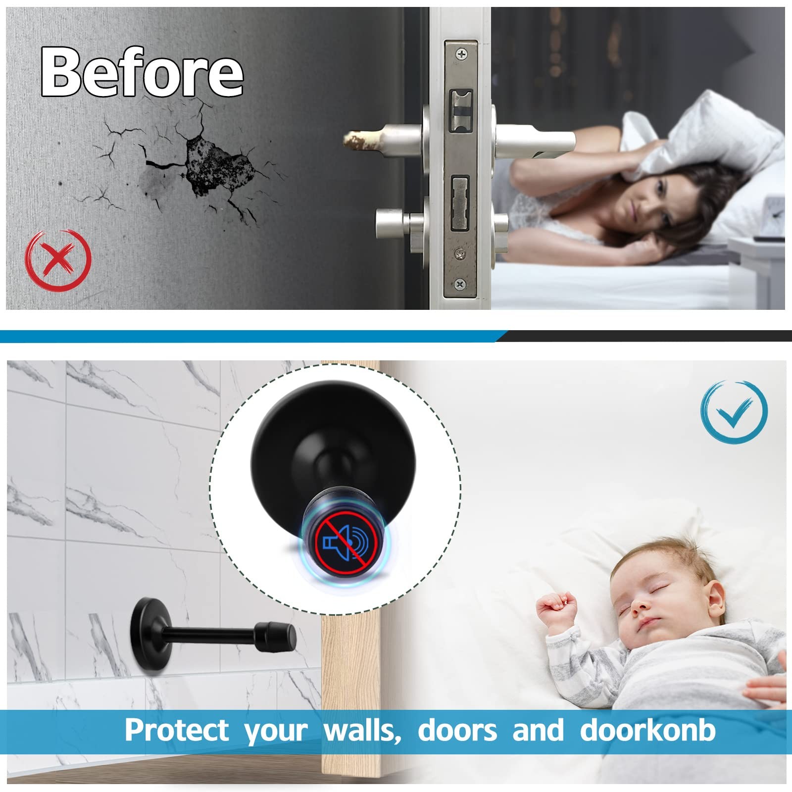 KOLAKO 4 Pack Long Door Stopper 4 Inch Black Door Stops, Stainless Steel,