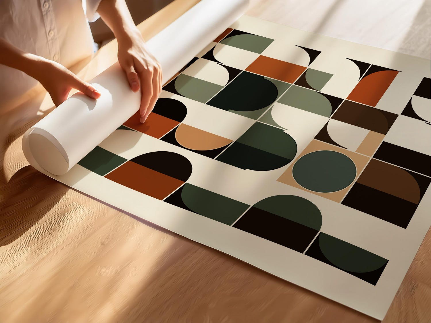 Terracotta Bauhaus Geometric Art Print, Mid Century Wall Decor Poster