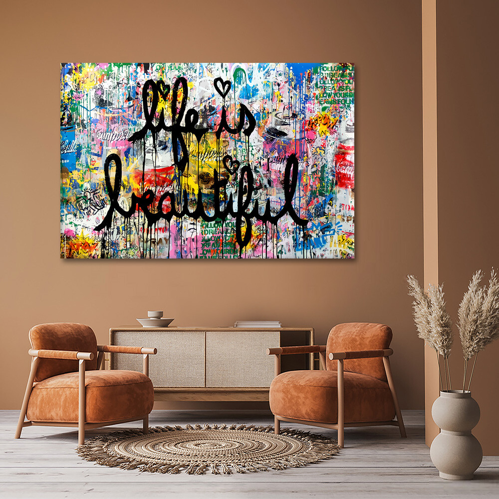 BANKSY Canvas Wall Art ” Life Is Beautiful ” Framed Canvas Wall Art Decor Print