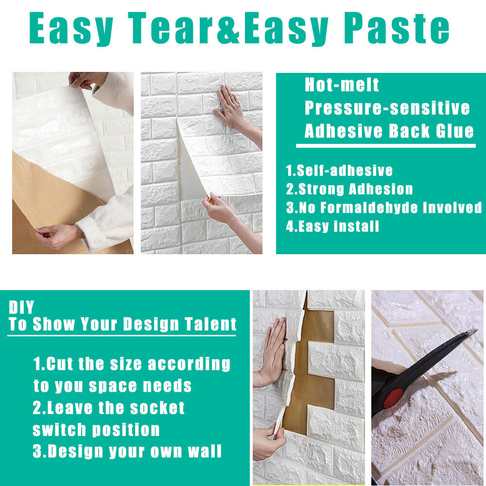 10 Pcs 3D Tile Red Brick Wall Sticker Self-adhesive Foam Panel Wallpaper 38*35