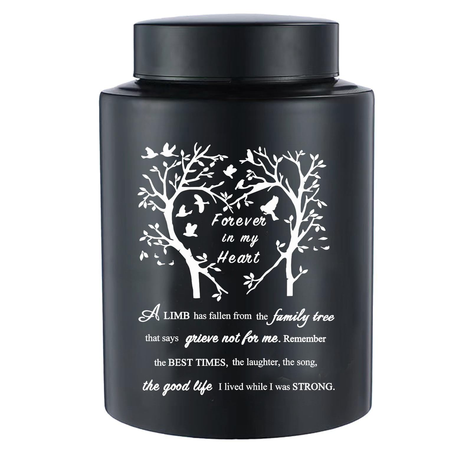 6 Inches Small Urn for Human Ashes Stainless Steel Heart Tree-Black, Black