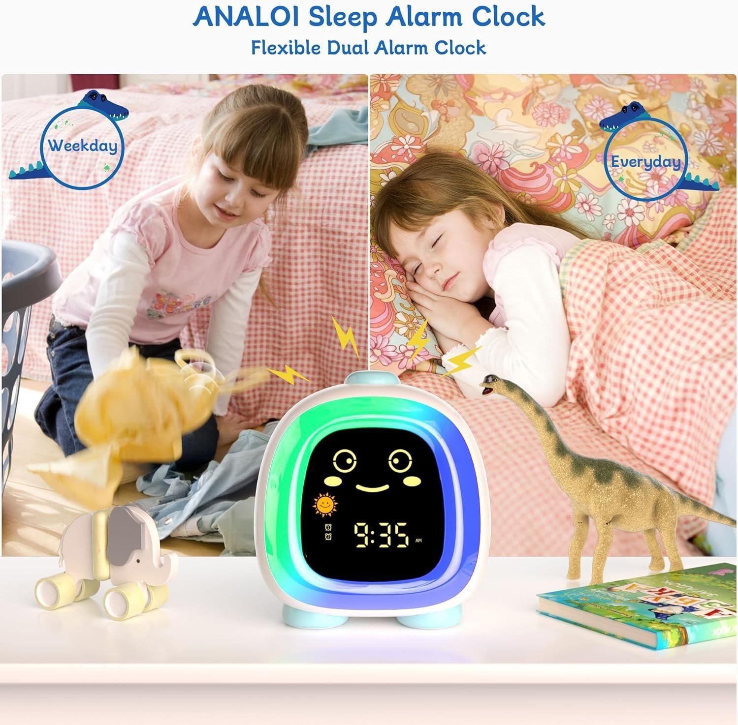 Alarm Clock for Kids, Kids Night Light with 3 Brightness 10 Color Mode Night