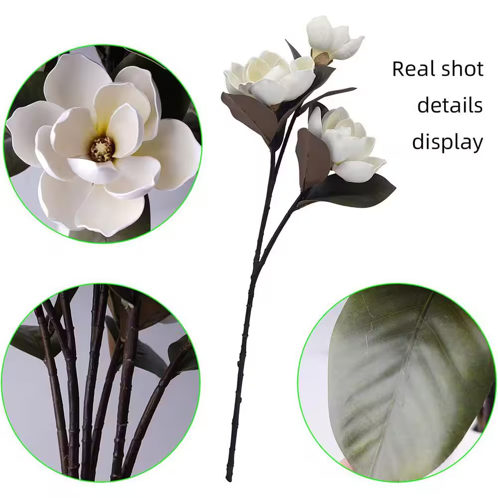 3 in 3Pcs 29.5 In. White Artificial Magnolia Branch Stem Faux Magnolia Floral Ar
