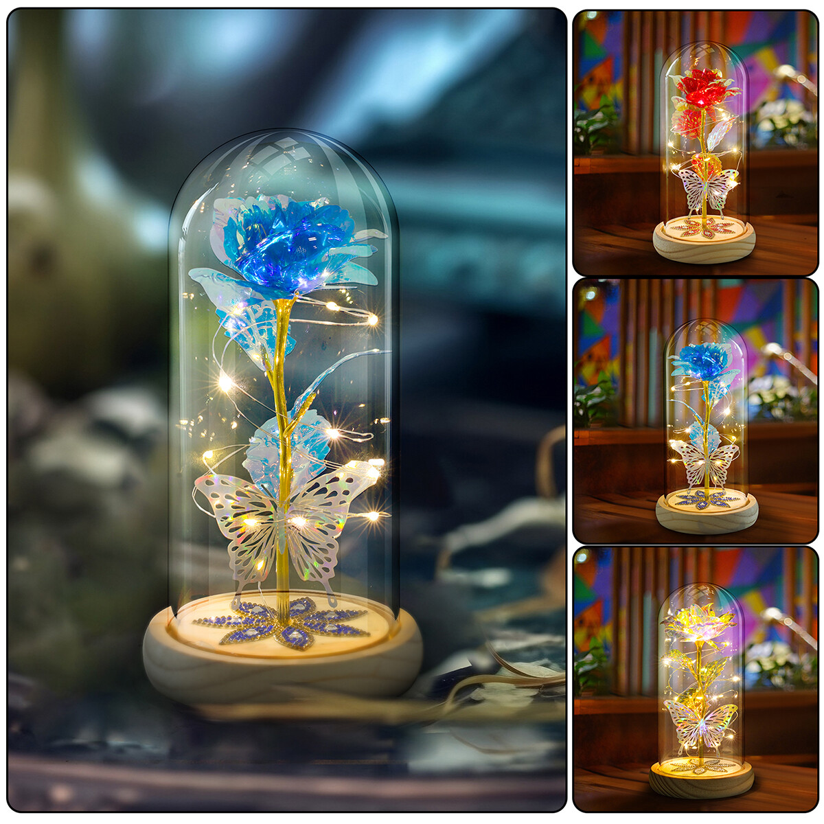 Forever Eternal Galaxy Rose Flower In Glass Dome LED Light Valentine’s Day Gift