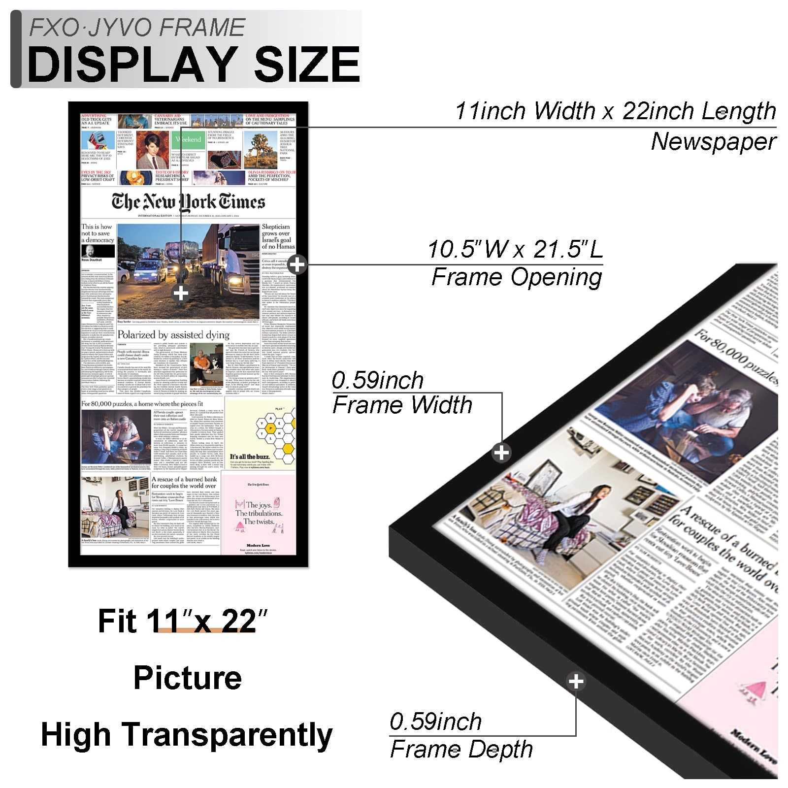 11×22 Newspaper Frame Display 11 x 22 Inch Newspaper Front Page for Wall Li