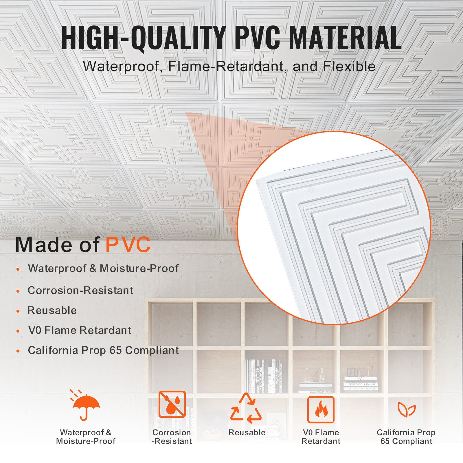 Uimoso Ceiling Tiles 12-Pack 24 x 24 in PVC Easy Installation White Echo Pattern