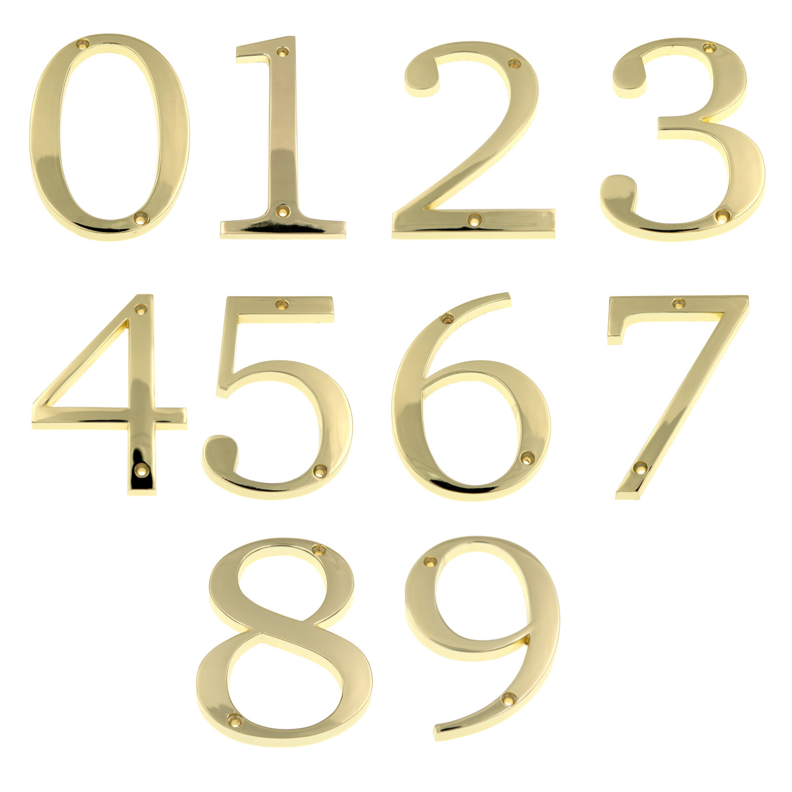 Large 5″ Polished Brass Metal Flush House Address Numbers, Bold Readable Font