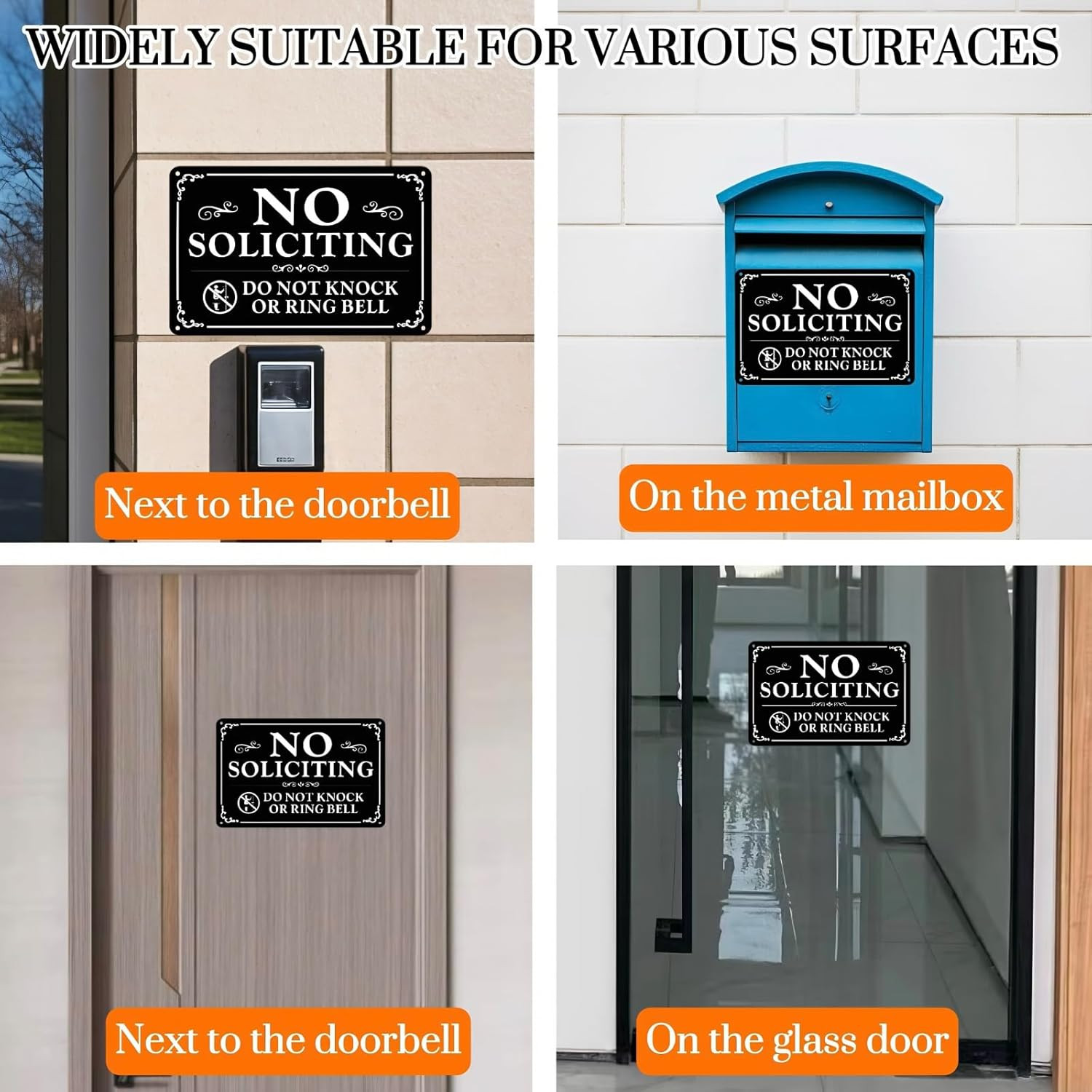 2 Pack No Soliciting Sign for Front Door9 X 6 Inches Self-adhesive No Solicitin