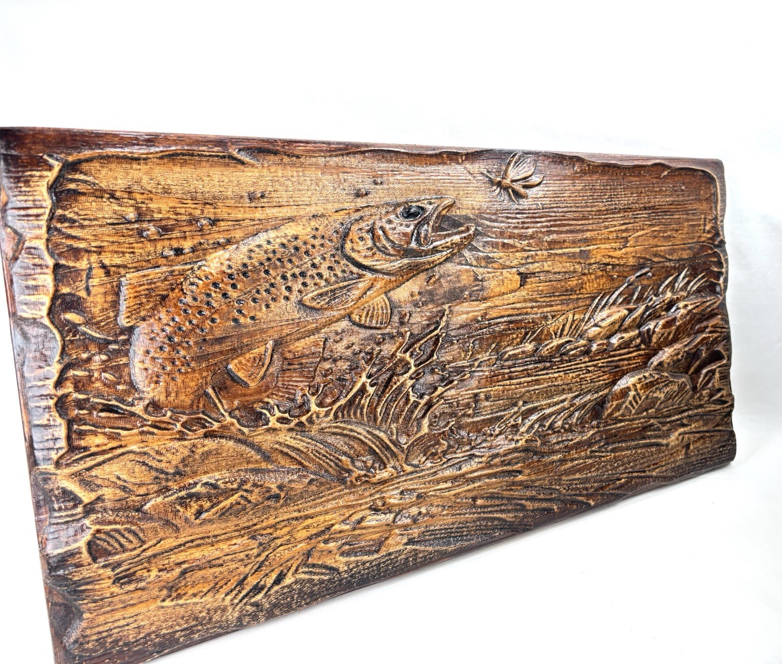 Trout Fish Fishing 3D Wood Carved Carving Wall Hanging Art 21 3/4″ Custom-Made