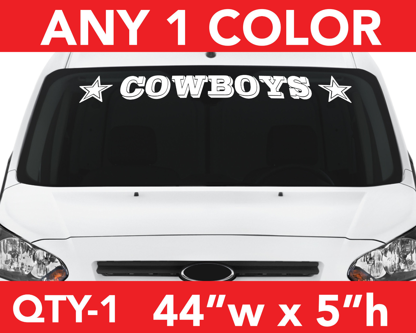 DALLAS COWBOYS WINDSHIELD DECAL STICKER 44″w x5″h ANY 1 COLOR