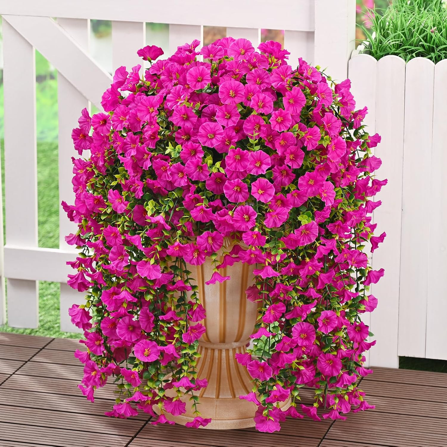 2PCS Artificial Hanging Flowers UV Resistant Faux Petunia Outdoor Porch Patio