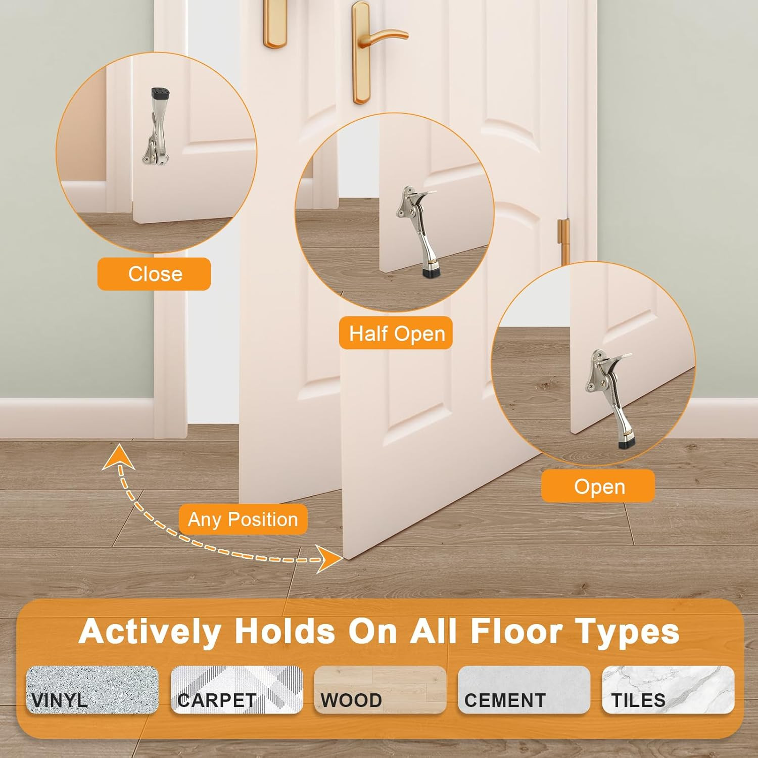 Kickdown Door Stopper 4 Inches – 2 Packs One Touch Adjustable Height Door Stop f