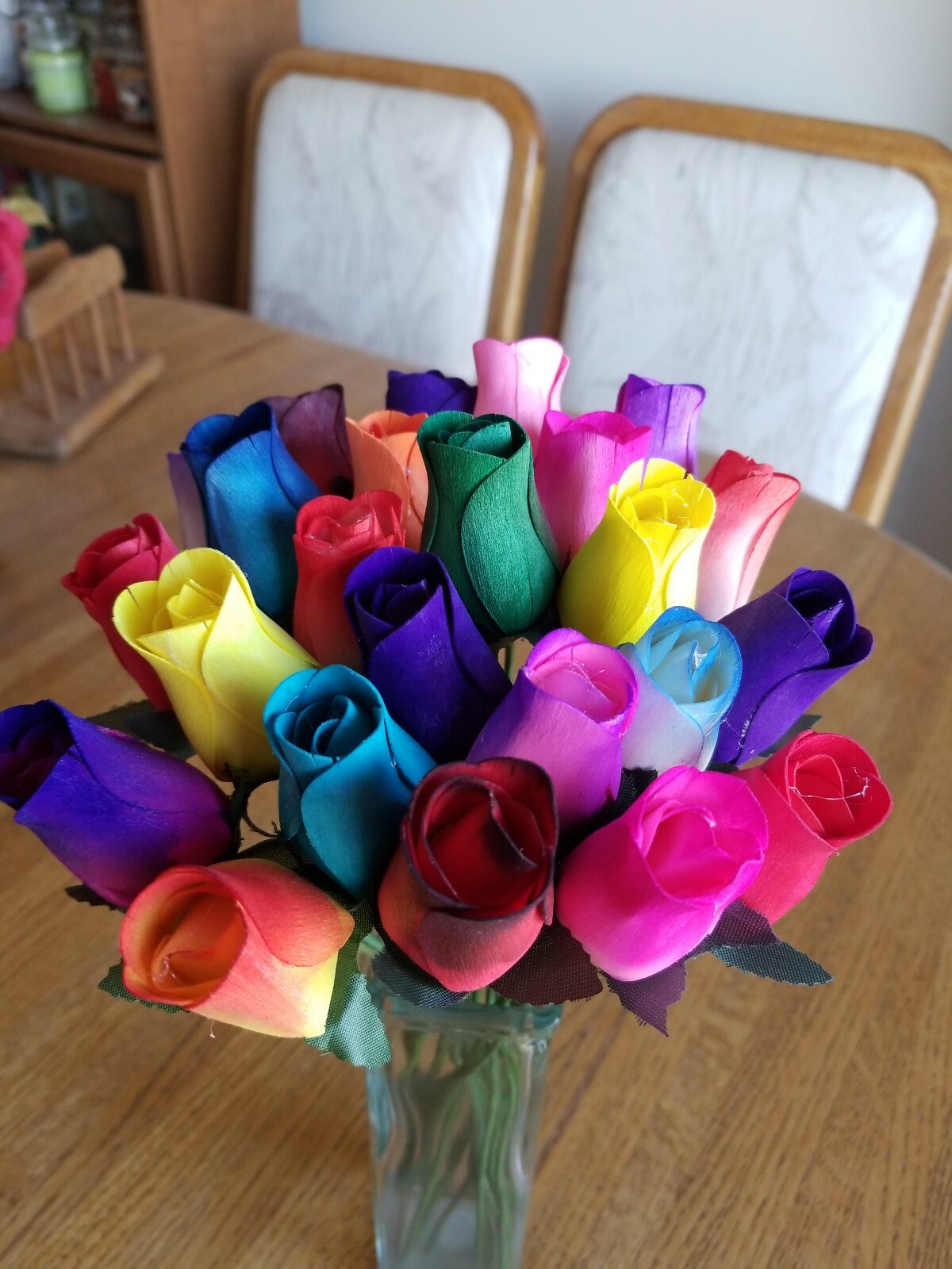 1 DOZEN – 12 MIXED COLOR BOUQUET OF BUDS FLOWER WOODEN ROSES – FREE SHIPPING