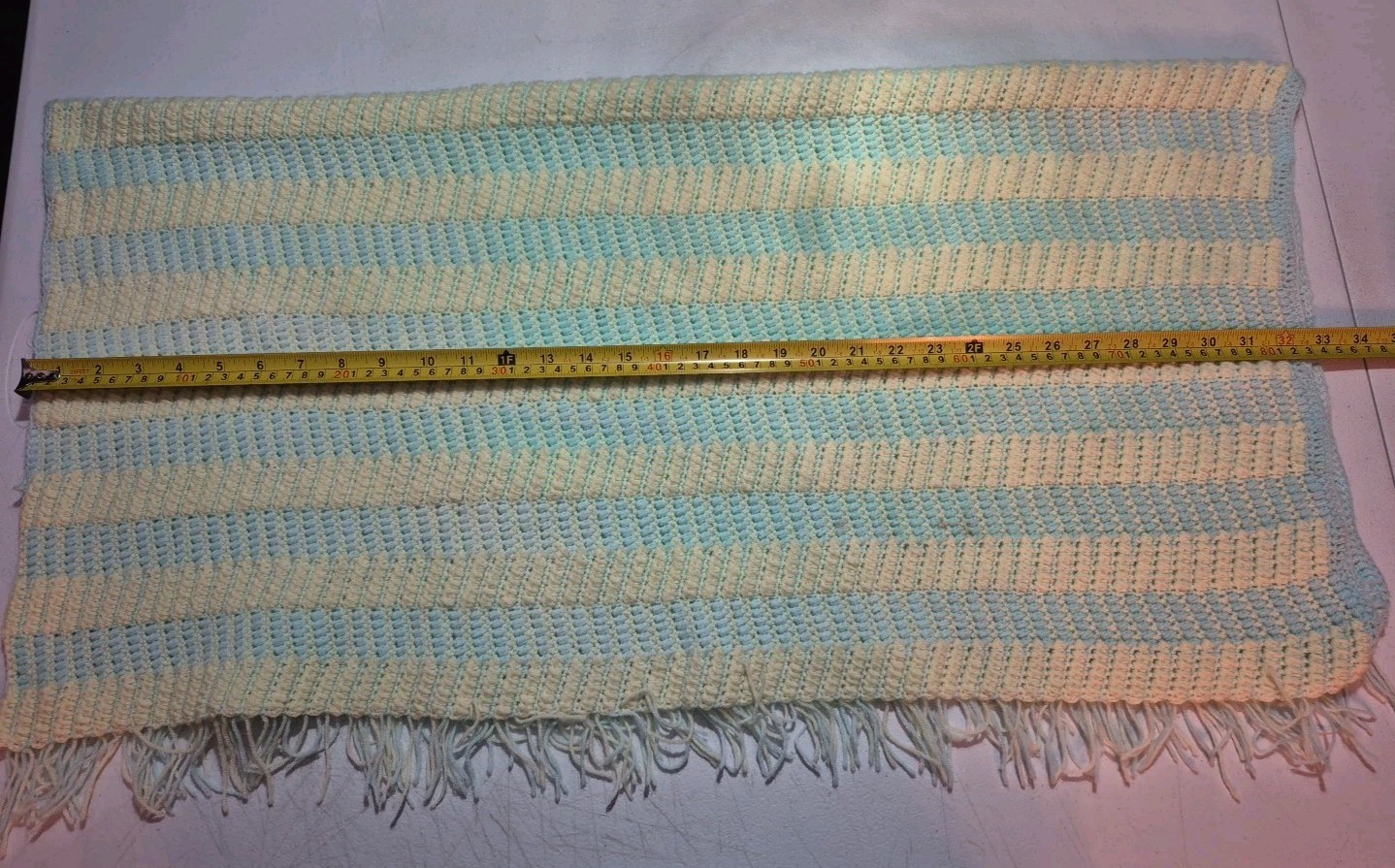 Lap/Baby Unisex Afghan Blanket Throw Green Yellow Handmade Crocheted 34” X 33.5”